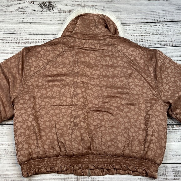 NWT Free People Puffer Jacket Crafted Floral Faux Fur Collar Bomber Sz Large - Picture 12 of 12